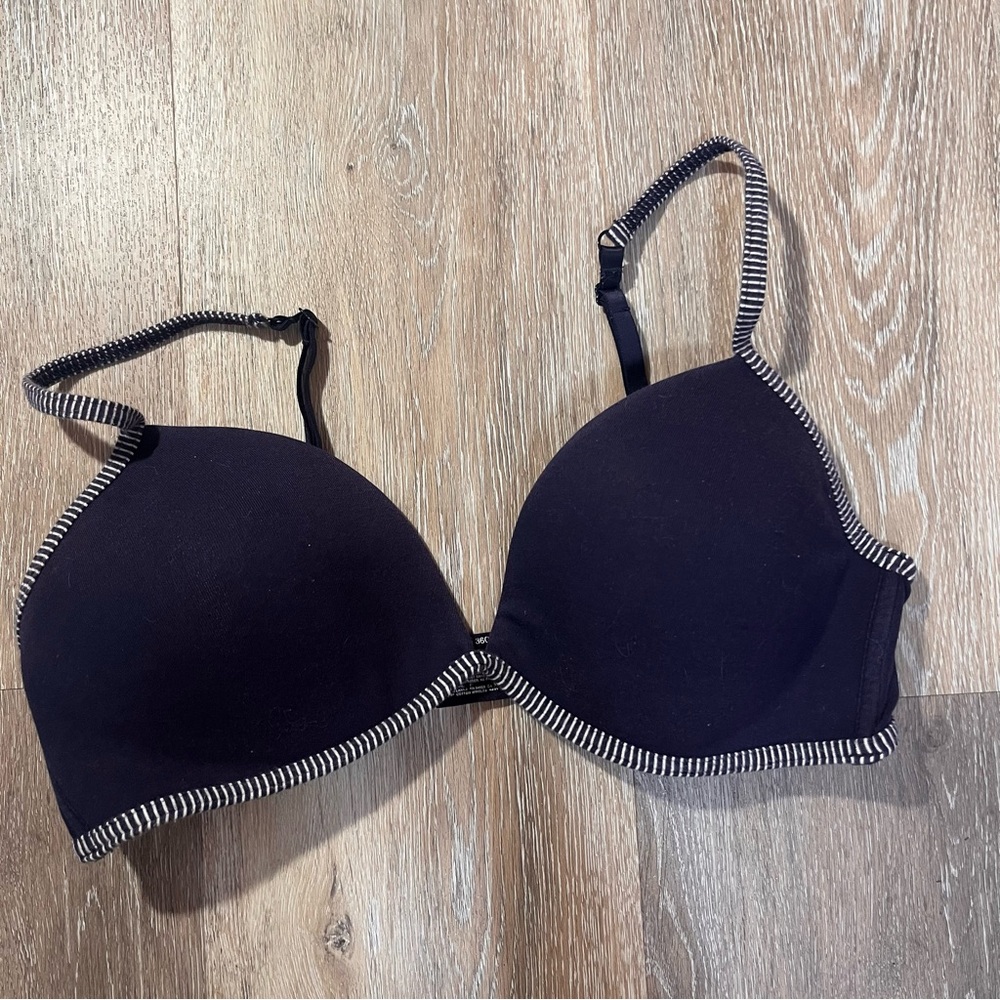 Women's Black Bra with White Trim